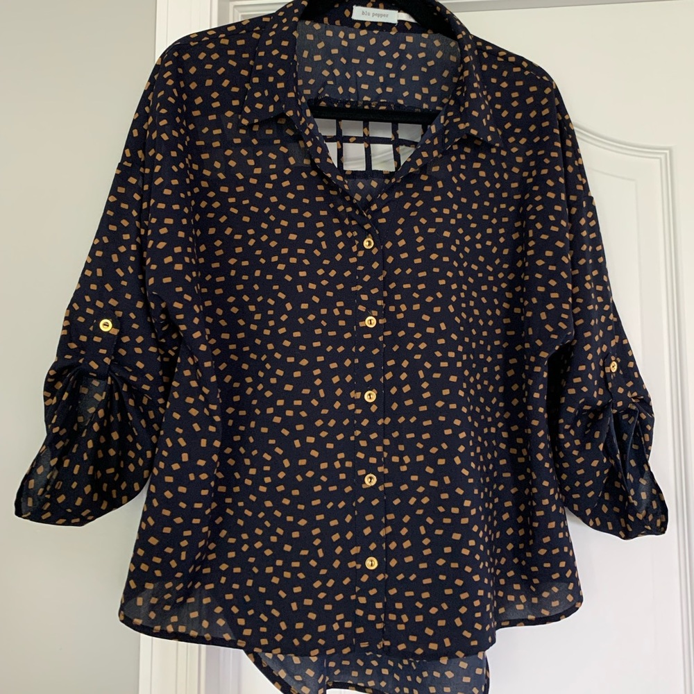 Blu Pepper - Gold and Navy caged back top